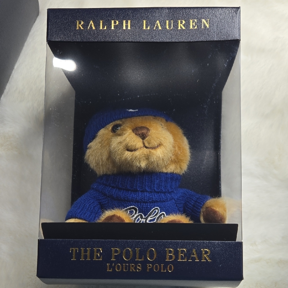 Ralph Lauren Blue Polo Bear Plush in Navy Sweater